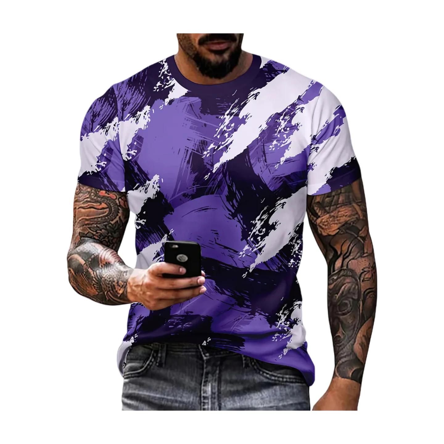 

Men's Street Wear 3d Short Sleeve Tee Retro Harajuku Loose Casual Creative Colorful Line Print Style New Men's Fashion T-shirt