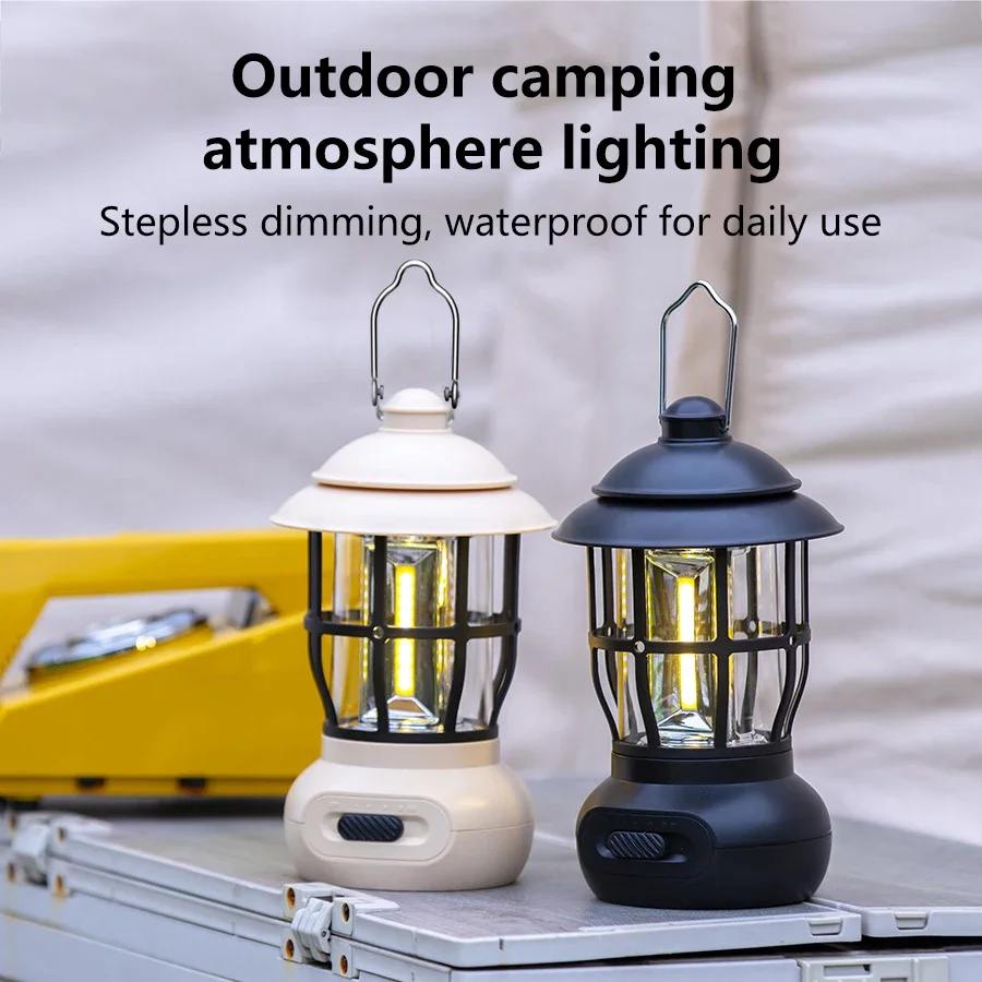 

Retro Camping Lights Rechargeable Stepless Dimming COB Atmosphere Lighting Tent Lamp for Outdoor Waterproof Camping Hiking