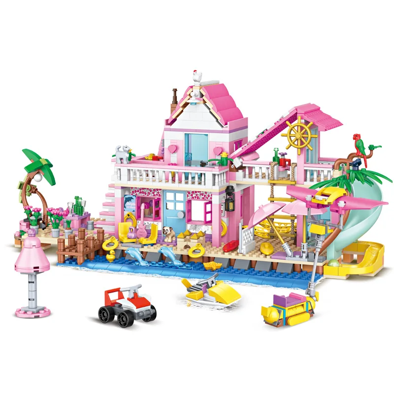 Mädchen Serie Urlaub Villa Cottage Am Strand Modell Baustein Set Wochenende Freunde Haus Party Szene Ziegel Spielzeug Für Geschenke