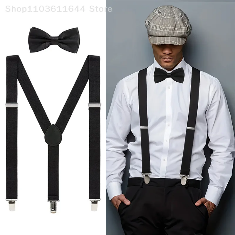 

Men's Suspenders & Bow Tie Set Adult Narrow Suspenders With Bow Tie