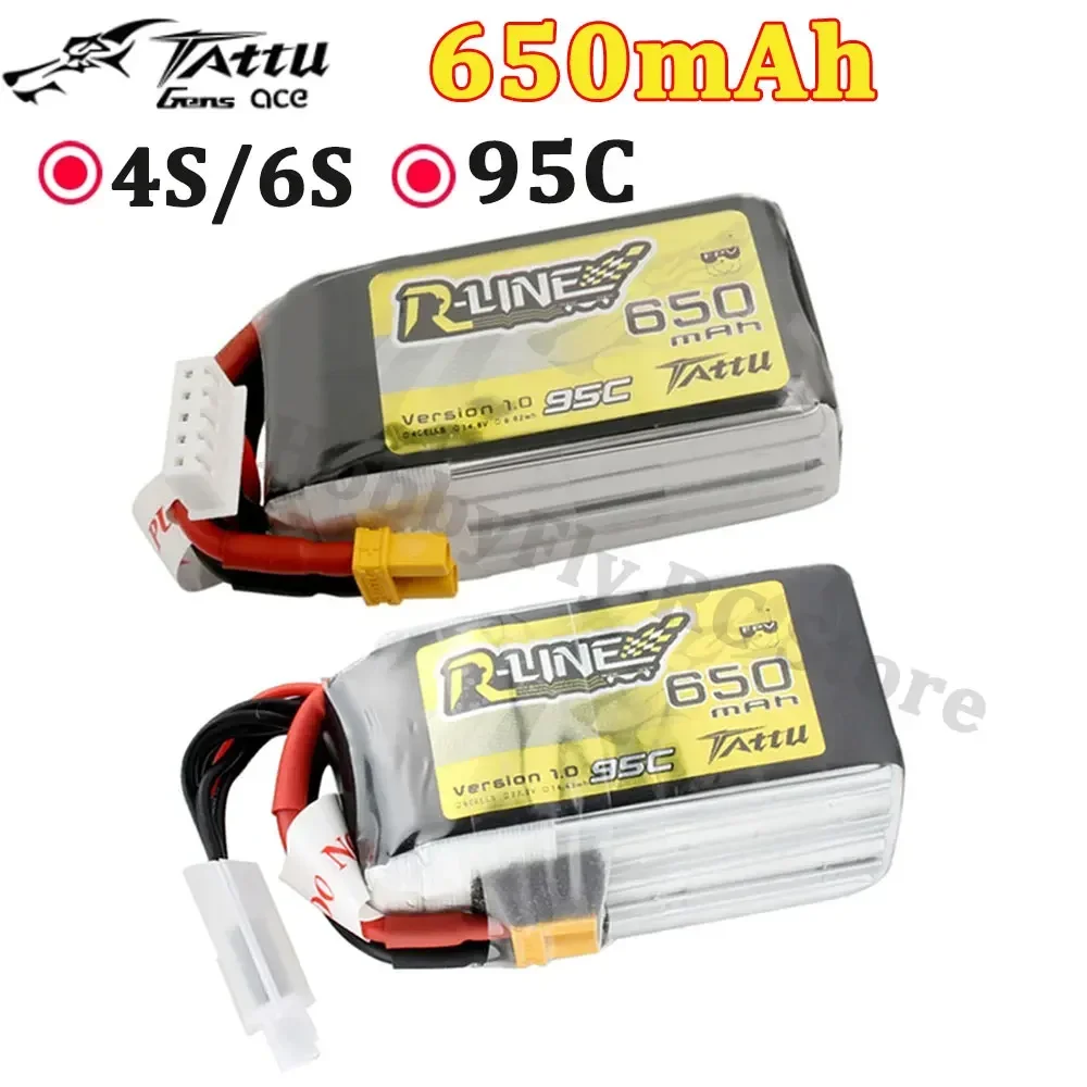 Gens Ace Tattu R-Line 1.0 LiPo Rechargeable Battery 650mAh 14.8V 22.2V 95C 4S 6S RC Battery W/XT30 Plug for FPV Racing Drone