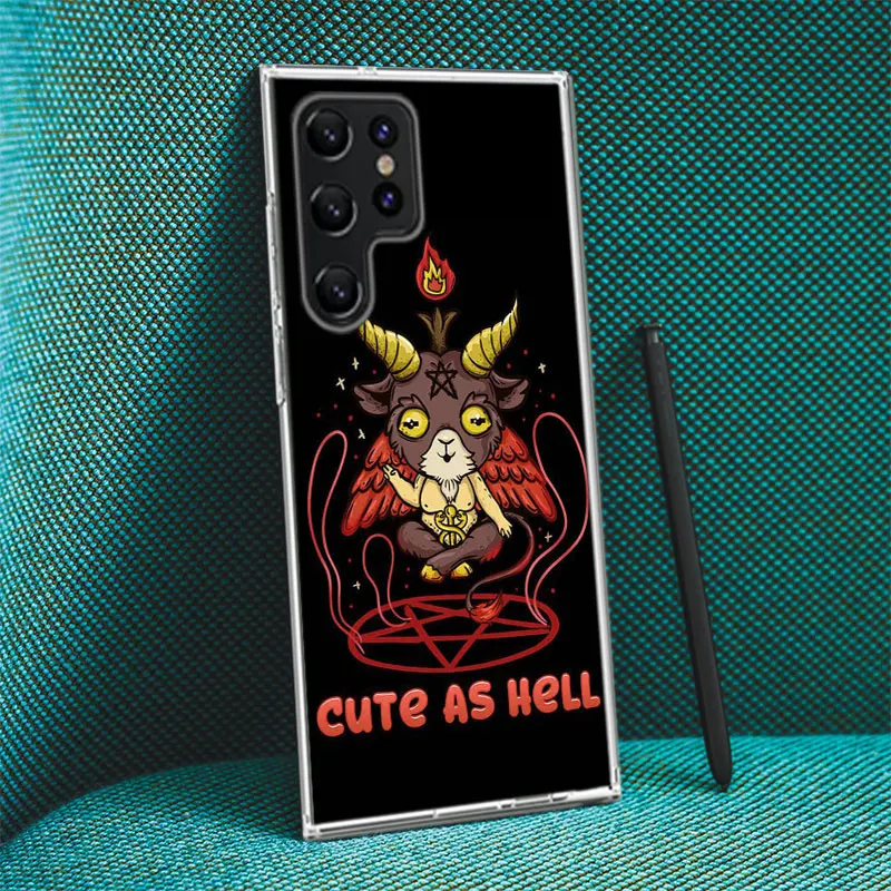 Cute Hell Hail Satan Evil Clear Phone Case For Samsung Galaxy S20 S21 S23 FE S22 Plus S24 Ultra S10 S10E S9 S8 Soft Back Cover