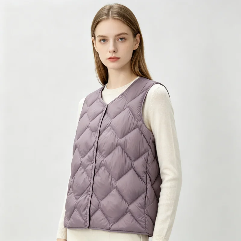 Autumn Winter Women Liner White Duck Down Warm Vest 2025 New Female Korean Slim Office Lady Short Thin Light Sleeveless Coat