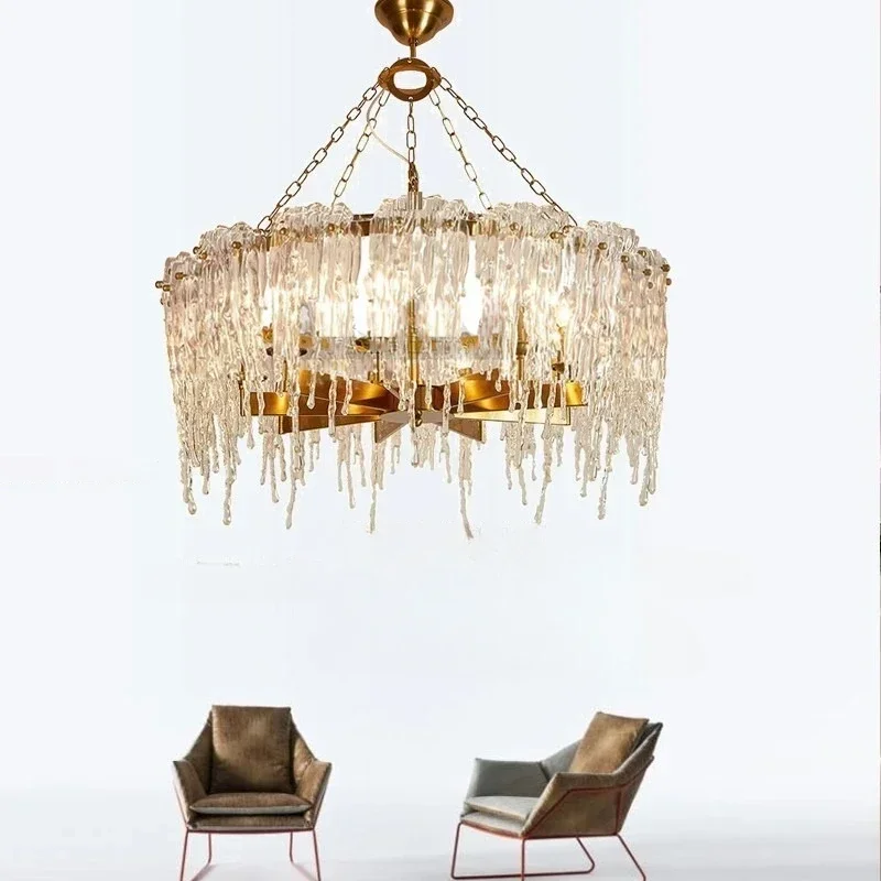 

GHJUYIOL Milan Designer Crystal Chandelier American Glazed Living Room Lighting Clubhouse Villa Living Room Copper LED Chandelie