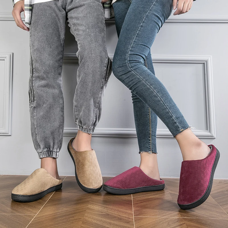 Chinelos de algodão de pelúcia quente masculino, sapato casual, resistente ao desgaste, sapato fofo na moda, par de sapatos, inverno