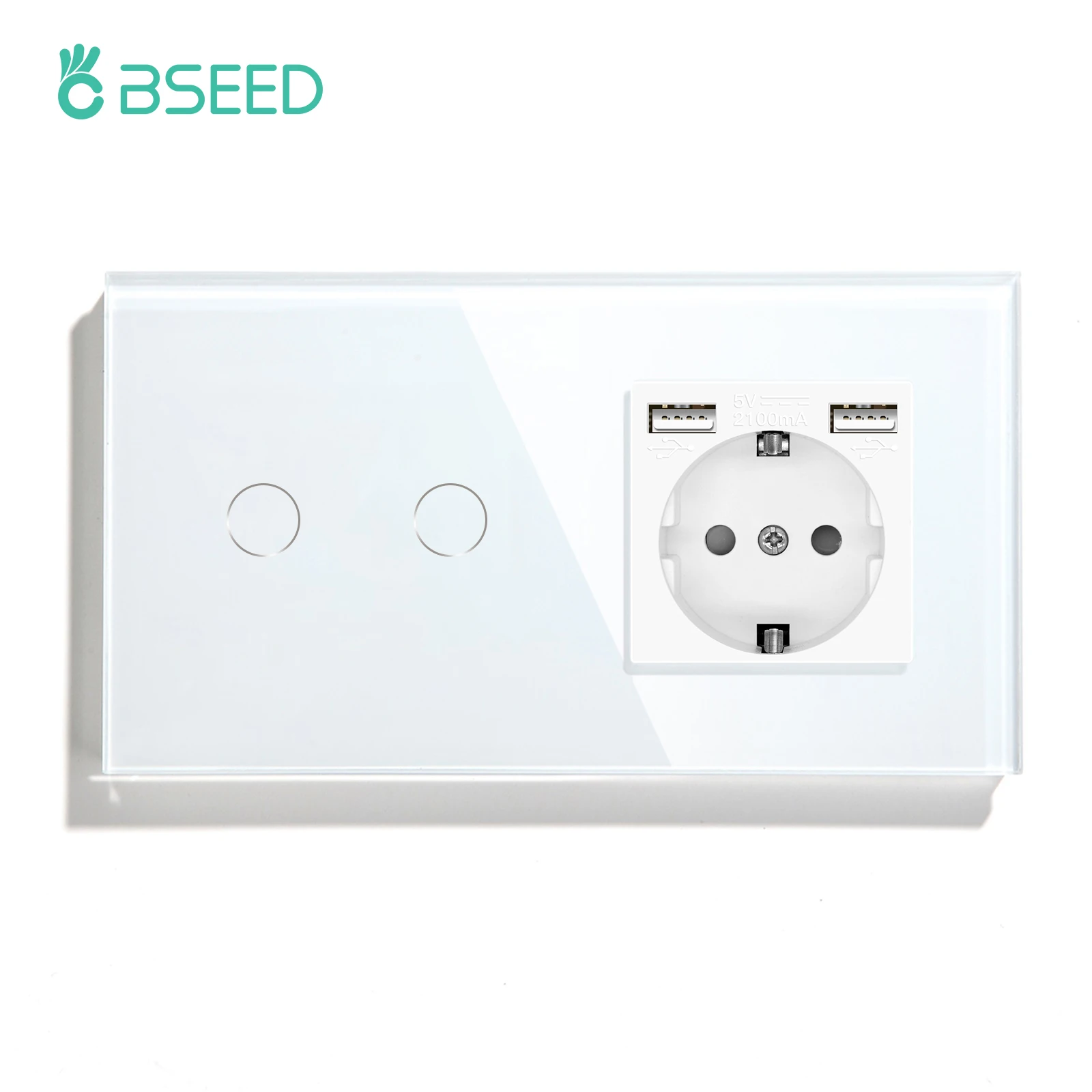 BSEED Touch Lichtschakelaar EU Standaard Stopcontact Met USB Type-C Kristallen Glazen Paneel Witte Kleur Stekkers 1/2/3Gang Schakelaar
