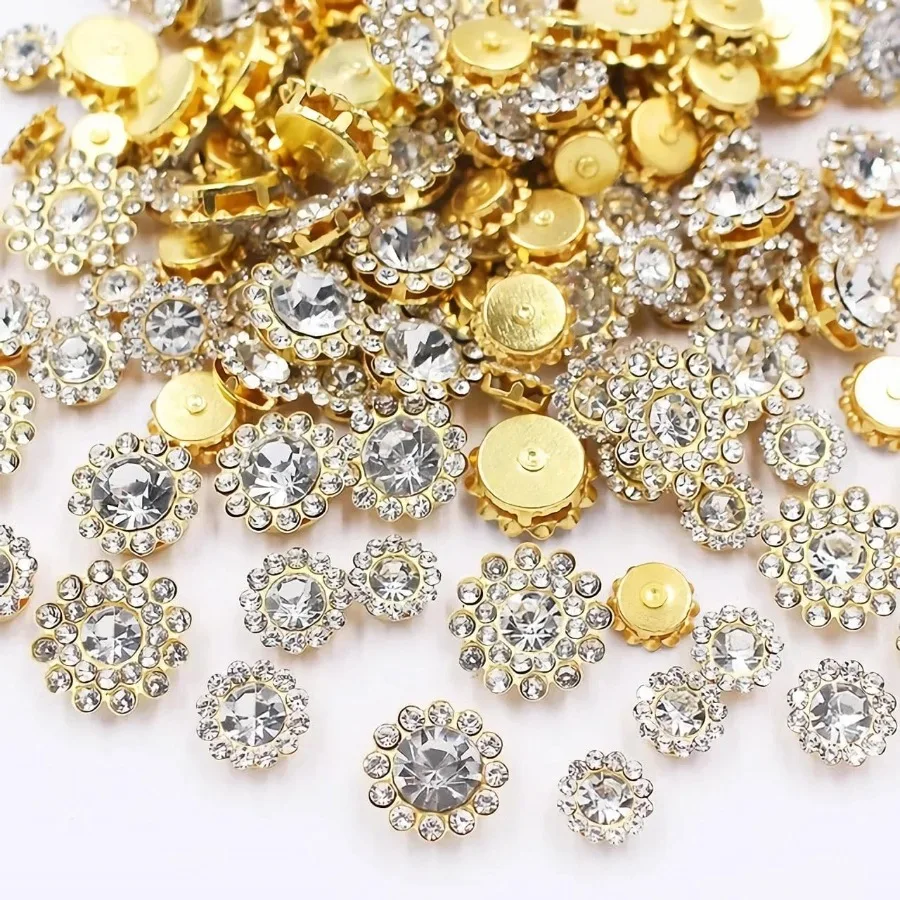 

100 шт., пришивные стразы, хрустальные драгоценные камни, стеклянный подсолнух с золотым когтем, смешанный 8 мм, 10 мм, 12 мм, 14 мм, цветочный коготь для шитья платья Clo
