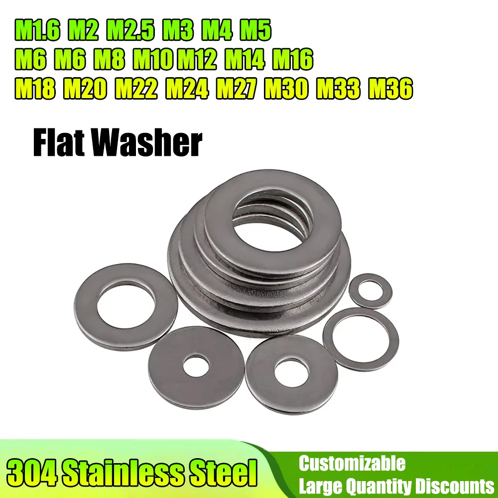 

M1.6 M2 M2.5 M3 M4 M5 M6 M6 M8 M10 M12 M14 M16 M18 M20 M22 M24 M27 M30 M33 M36 304 Stainless Steel Flat Washer Plain Gasket