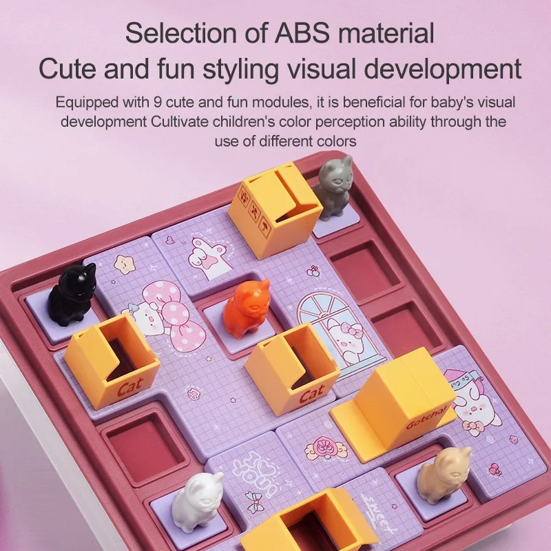 Jeu de société cache-cache. Un jeu de logique éducatif pour enfants appelé "Hide the Cat in the Express Box". Jeux parent-enfant.