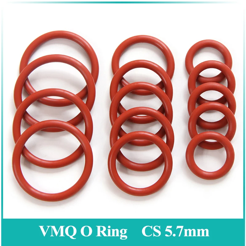 

5Pcs Red Food Grade VMQ O Ring Gasket CS 5.7mm OD 40 ~ 270mm Waterproof Washer Silicone Rubber Insulate Round O Shape Seal