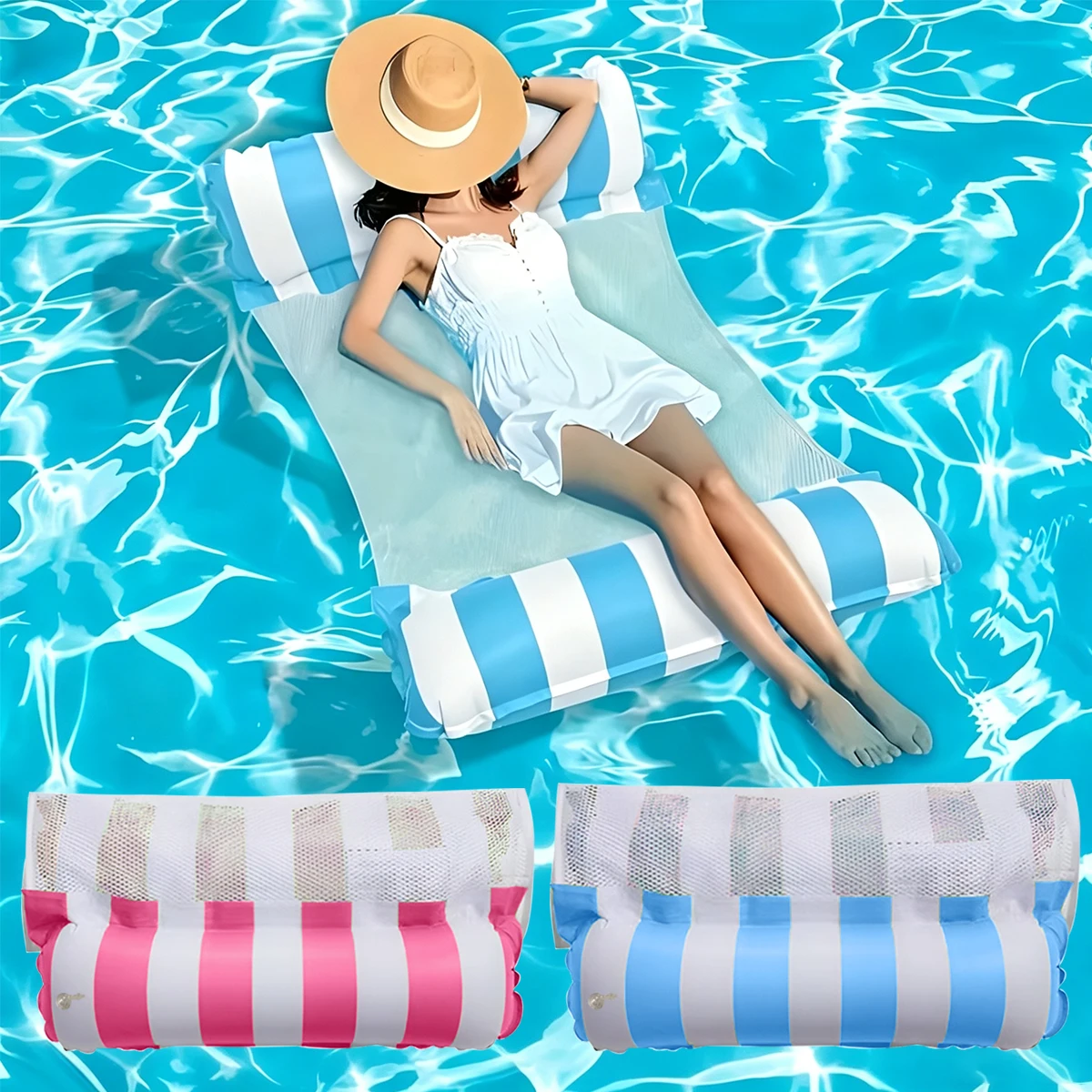Inflatable Mesh Double-Sided Backrest Floating Drainage Above-Water Lounge Chair Floating Bed Sofa Outdoor Foldable