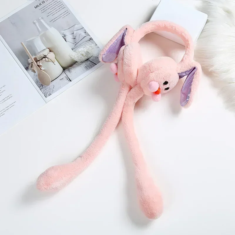 귀여운 토끼 오리 귀 움직이는 겨울 귀마개 여성과 어린이를위한 부동액 귀 보호 모자 추운 날씨