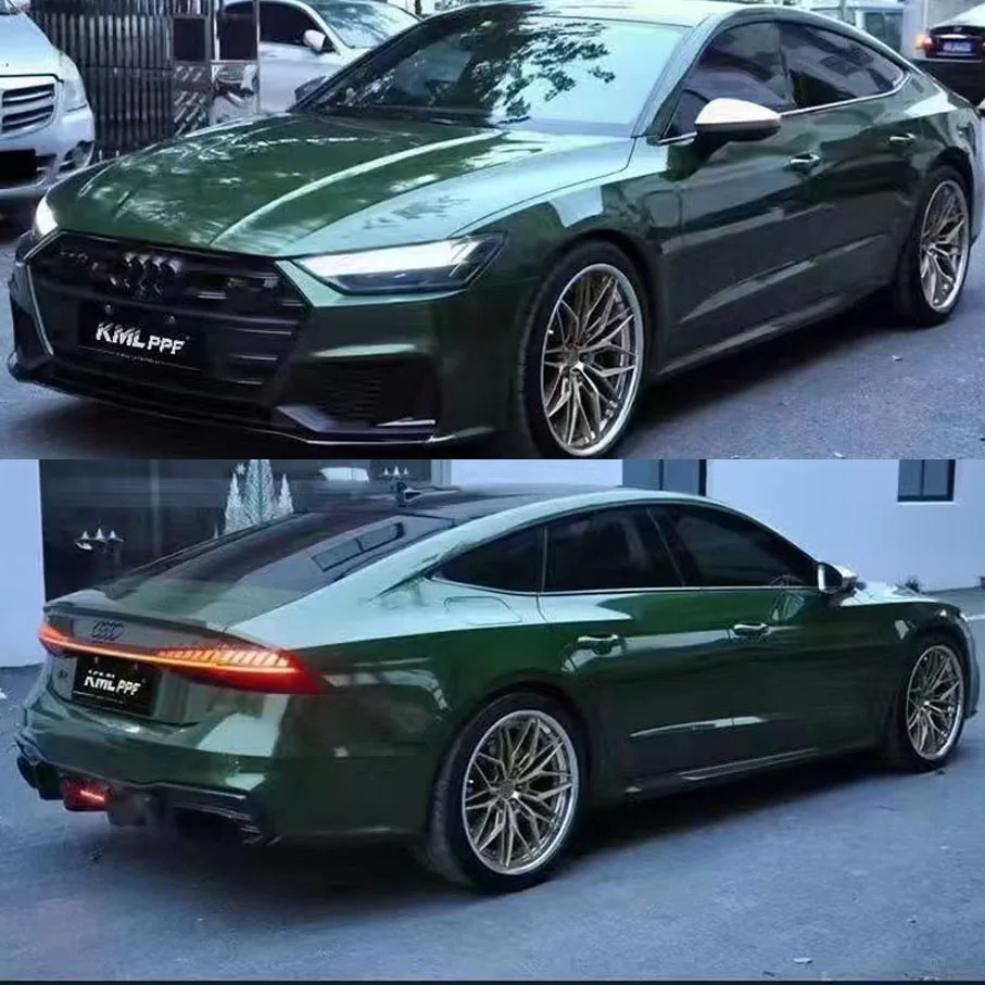 

1.52*18M/Roll Luxury PET Gloss Metallic Green Vinyl Wrap For Car Wrap DIY Styling With Air Bubble Free Glossy Wrapping