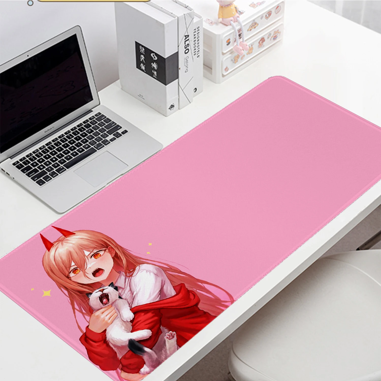 Cute Pink Mouse Pad Anime Girl Desk Mat Chainsaw Man Large Gaming Mouse Pad Kawaii Office Accessories Keyboard Pad Game Mousepad