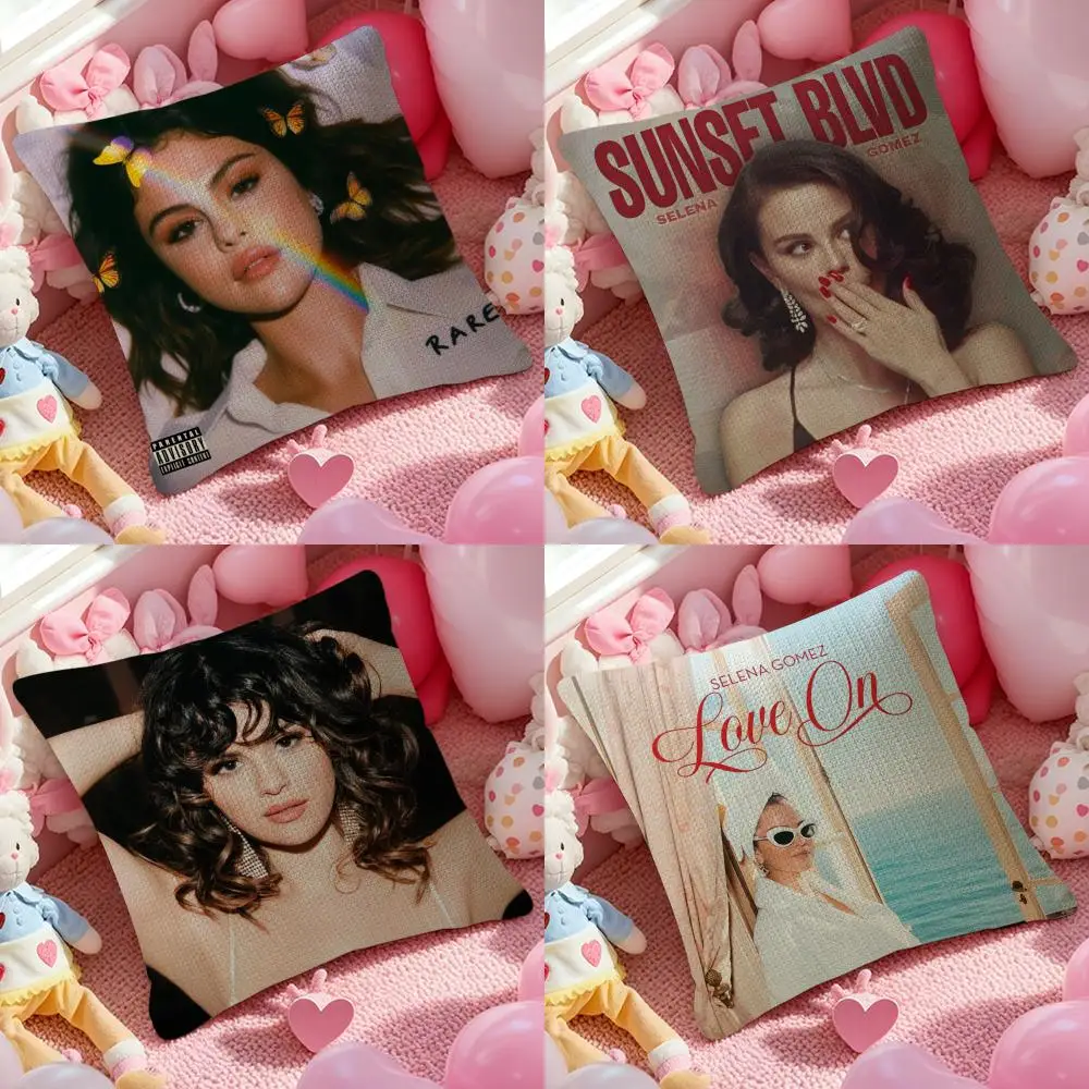 Hot Singer S-Selena G-Gomez Pillow Case Natural Linen Organic Fabric Double-Sided Printing Sofa Home Decor Gift Cushion Cover