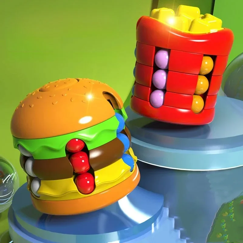 Hamburger Magic Square, frytki Magic Beans, Fidget Spinner łagodzący stres, nowatorska obrotowa kula gyro - zabawka edukacyjna dla dzieci