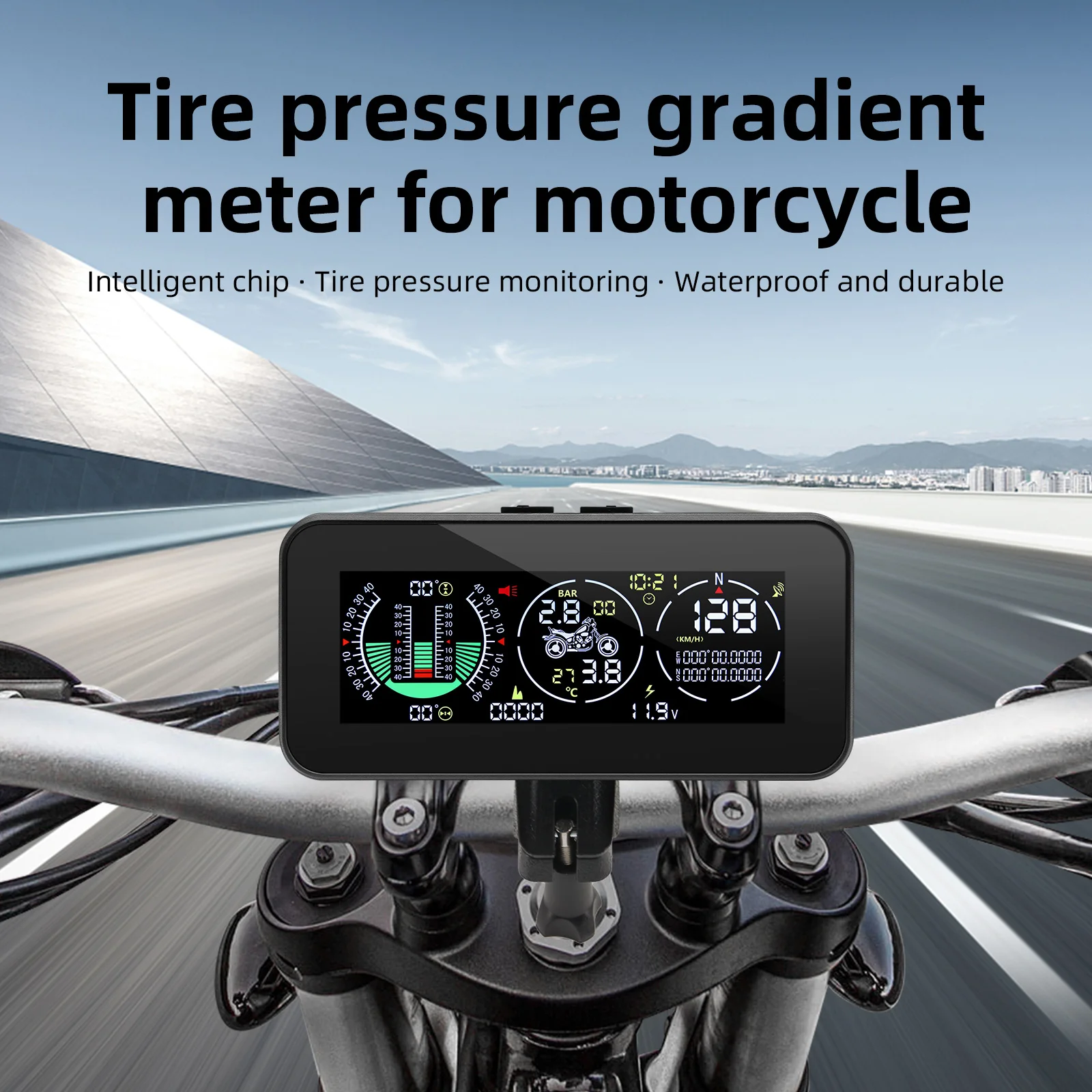 

Motorcycle GPS Tire Pressure Monitor Speedometer F3 Head Up Display Digital Slope Meter Overspeed Alarm Compass Satellite HUD