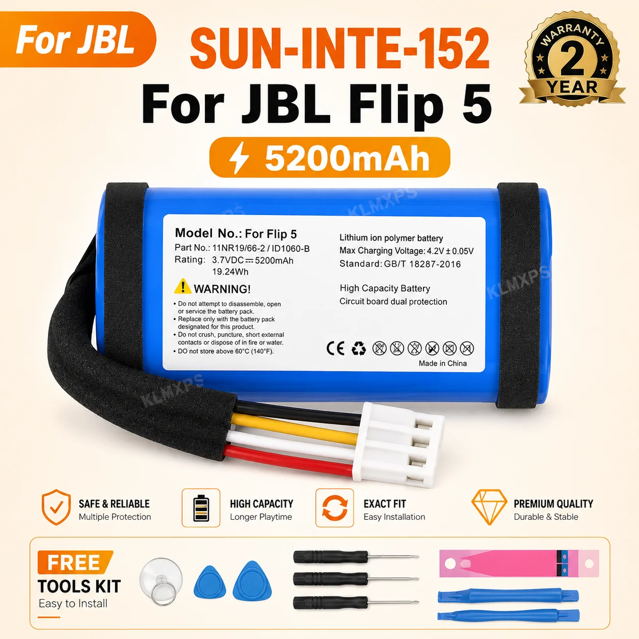 High Capacity Premium Lithium Replacement Battery Pack For JBL Flip 2 3 4 5 6 Bluetooth Speaker Repair Spare Cell