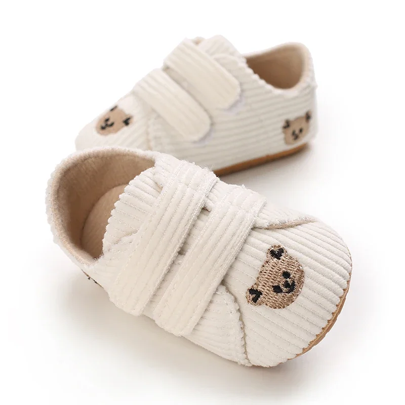 0–18 Monate Baby-Sneaker mit Bären-Stickerei für Jungen und Mädchen, Lauflernschuhe für Kleinkinder, weiche Sohle, Cord, lässige Babyschuhe – Detail 21