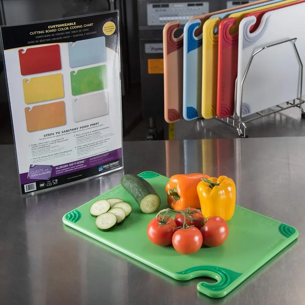 

Saf-T Grip plastic cutting board with safety hook, 12 "x 18" x 0.5 ", various colors (set of 6), non slip grip corners, fruit