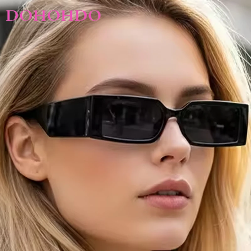 DOHOHDO New Rectangle Fashion Sunglasses Man Hip Hop Vintage Designer Black Shades Glasses Small Frame Personality UV400 Eyewear