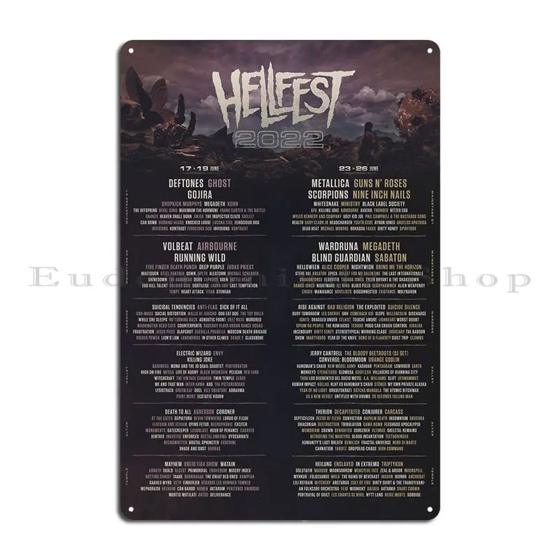 Hellfest Lineup 2022 Metal Plaque Poster Character Living Room Party Designing Cinema Tin Sign Poster