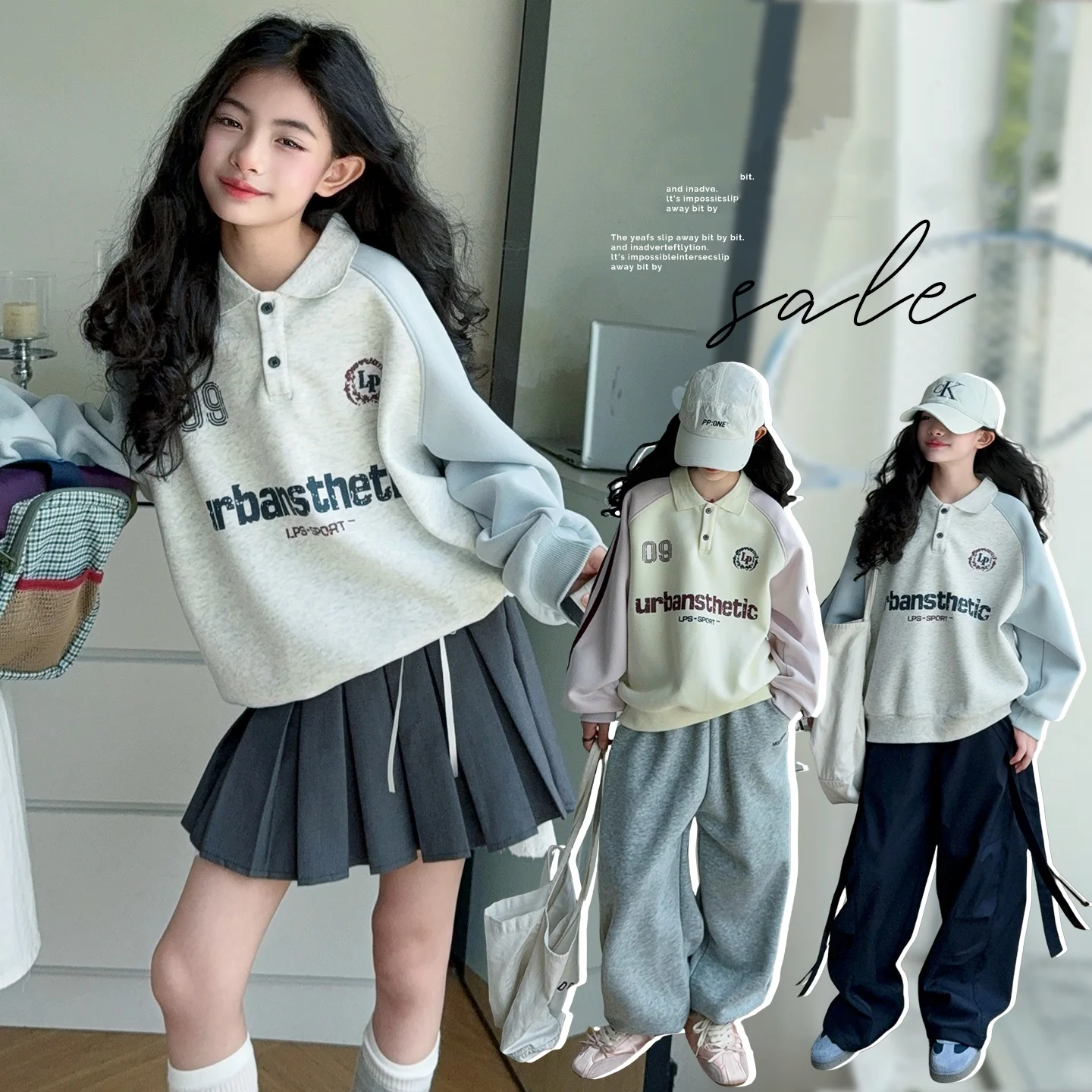 

Girl Hoodie Age 4-14Y Kid Letter Printed Sweatshirt Casual Style Child Girl Spring Autumn Pullover Student Patchwork Polo Outfit