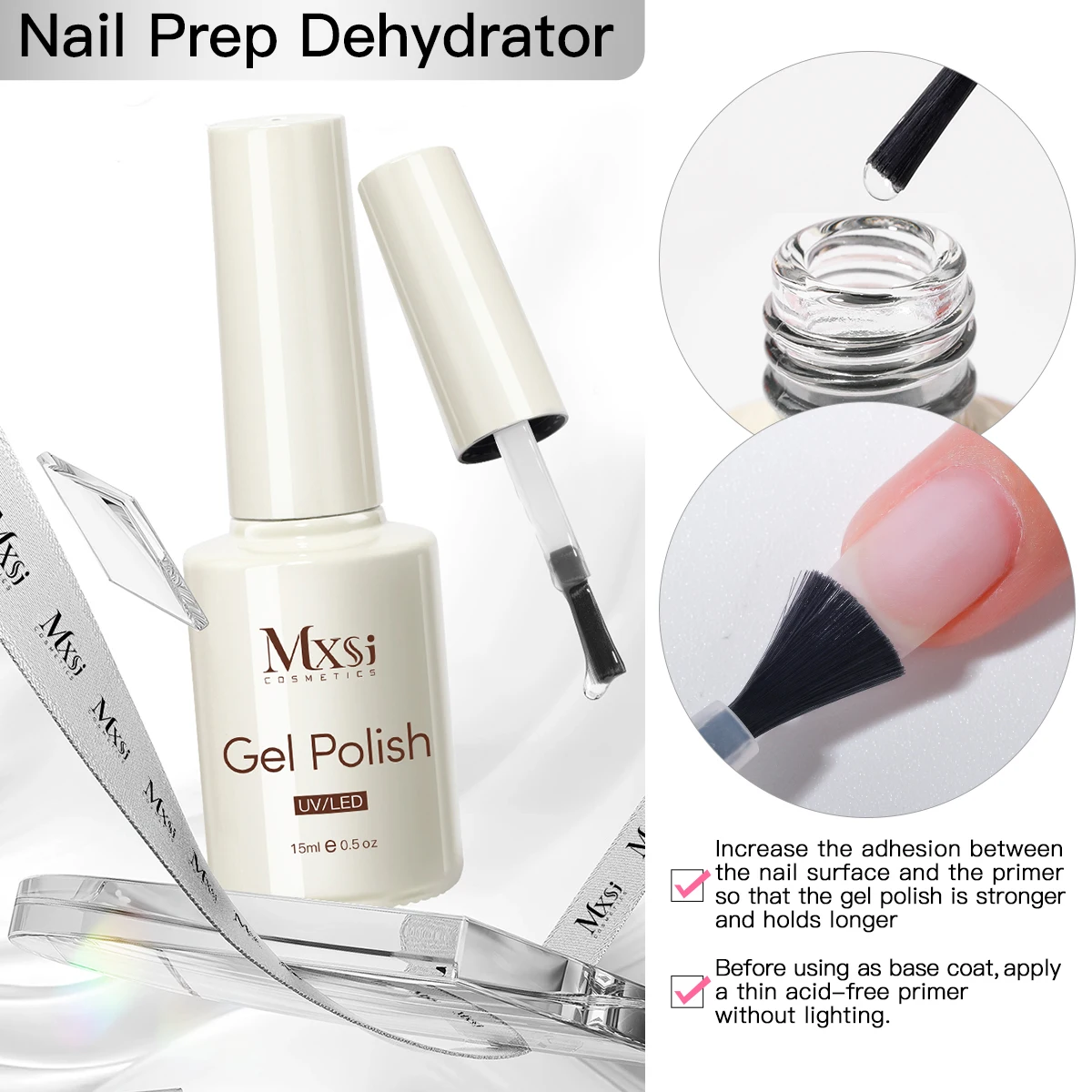 15ml NAIL Prep Dehydrator ธรรมชาติกรดฟรี Primer GEL เล็บ Air DRY Soak Off BASE Top Coat เจลเล็บเคลือบเงาเล็บ