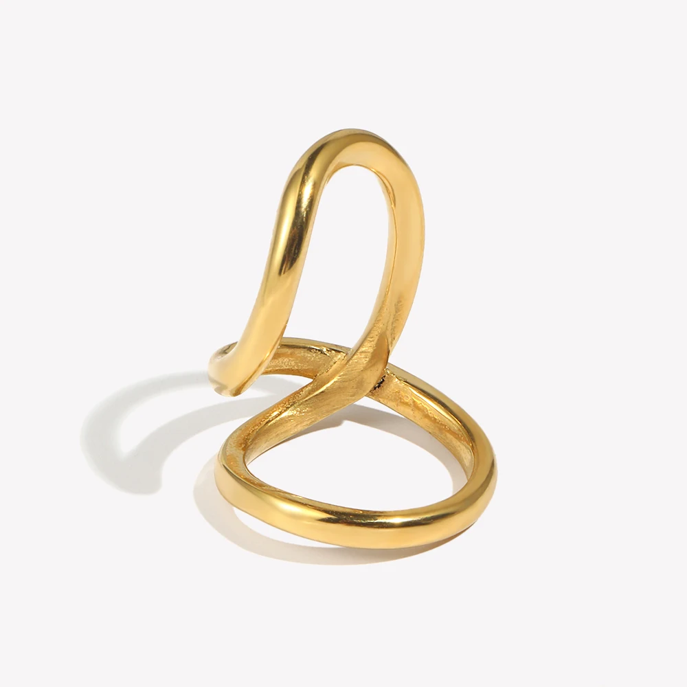 E.B.belle New Design Abstract Lines Rings 18K Gold Plated Stainless Steel Minimalist Style Women Fashion Finger Ring
