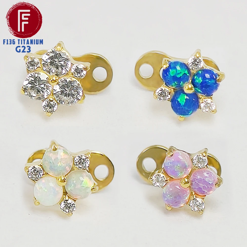 F136 Titanium Zircon and opal Flower shaped microdermal piercing Helix Septum Skin graft nail Women Hinged segment Body Jewelry