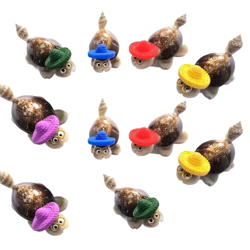 10Pcs Funny Animal Figure Toy Conch Turtles Statue Miniature with Colorful Hat Outdoor Garden Decorations Kids Gift