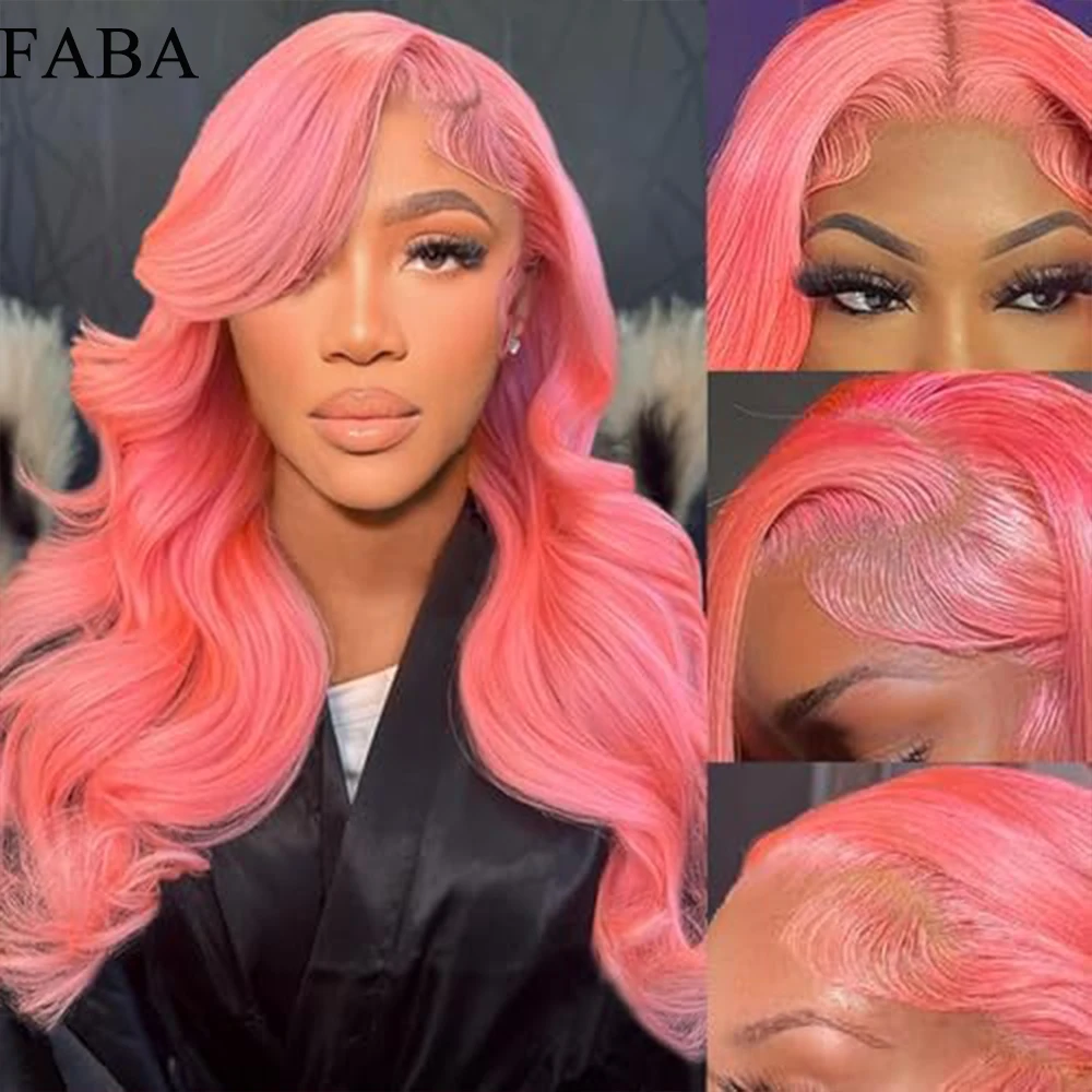 

FABA Pink Body Wave Wigs Human Hair 13x4HD Lace Front Wigs Pre Plucked 32 inch Lace Front Human Hair Wig 180% Density For Woman