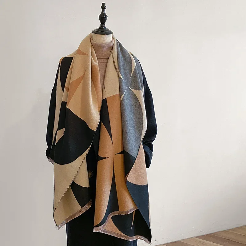 

2024 autumn and winter simple and versatile high-end scarf color matching jacquard woven warm shawl imitation cashmere scarf