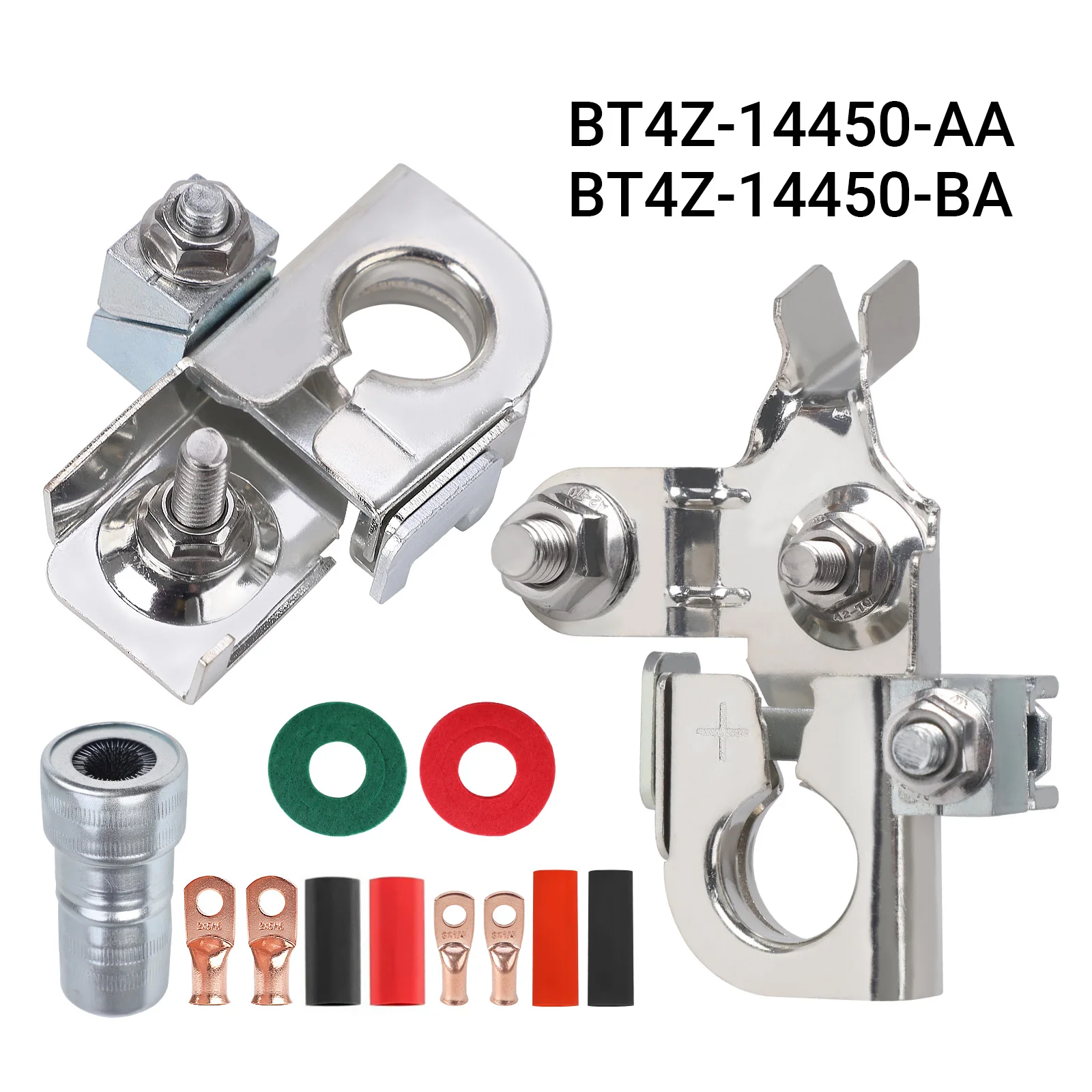 

BT4Z-14450-AA POSITIVE & BT4Z-14450-BA NEGATIVE For Ford EDGE Explorer Flex Focus Escape Mustang Silver Battery Terminal Clamp