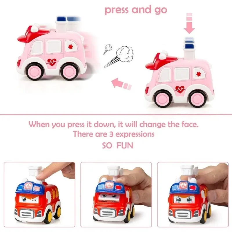 Bambino Press and Go Veicolo Cartoon Baby Mini Ambulanza Auto Camion dei pompieri Escavatore Modello Regalo per i giocattoli dei bambini