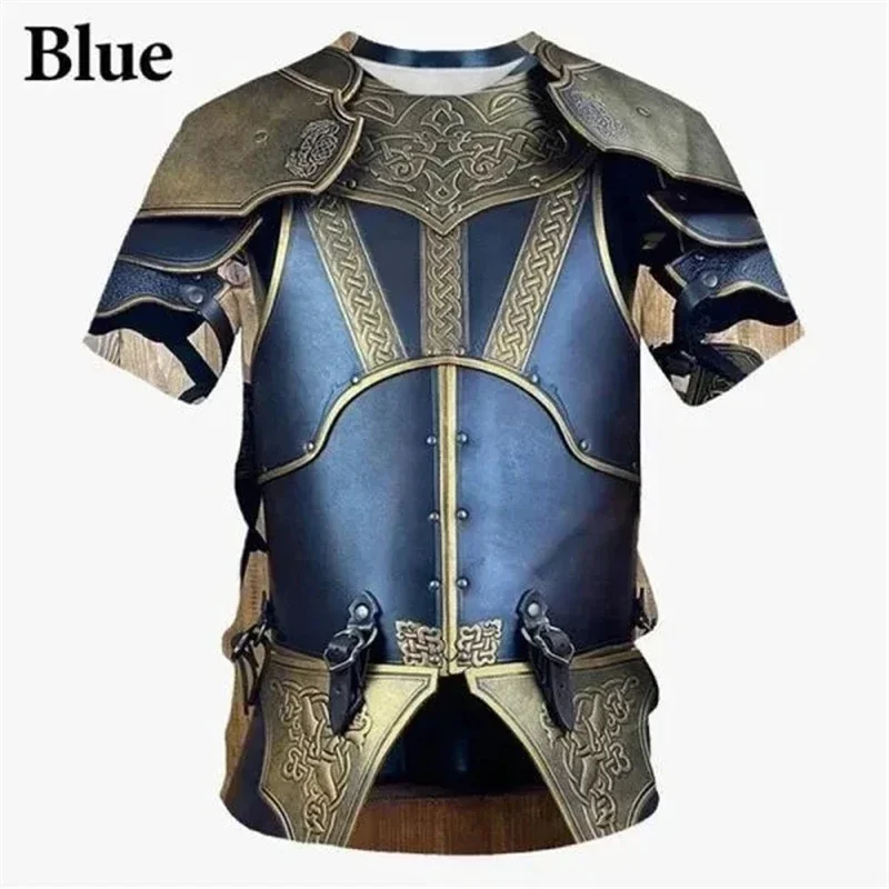 2024 Summer Men 3D Printed Medieval Armor T-shirt Cosplay Pattern Casual Fashion Round Neck Short Sleeve T-shirt Oversized Top