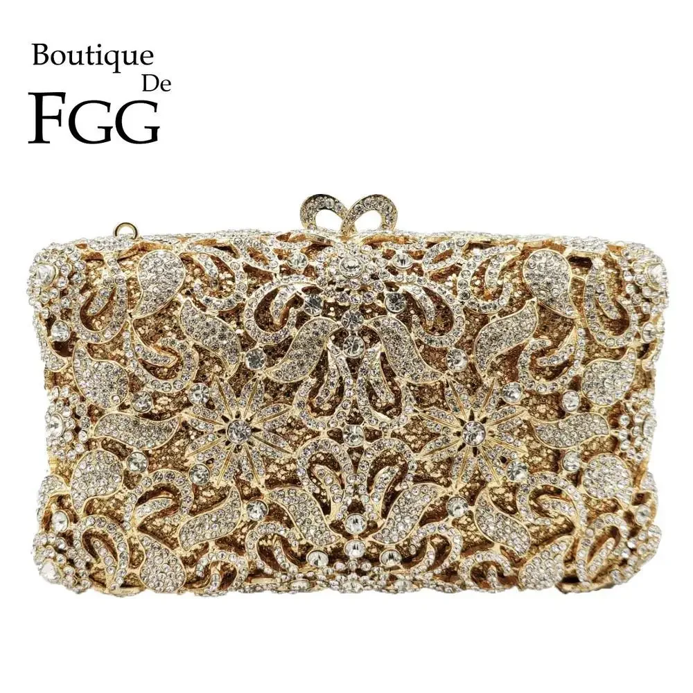 Boutique De FGG (in stock) Flower Women Crystal Evening Purse and Handbag Bridal Diamond Clutch Minaudiere Wedding Party Bag