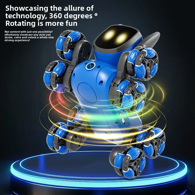 Brinquedo inteligente para cachorro robô RC - Pequeno animal de estimação com controle remoto interativo multifuncional de 8 rodas para meninos e meninas