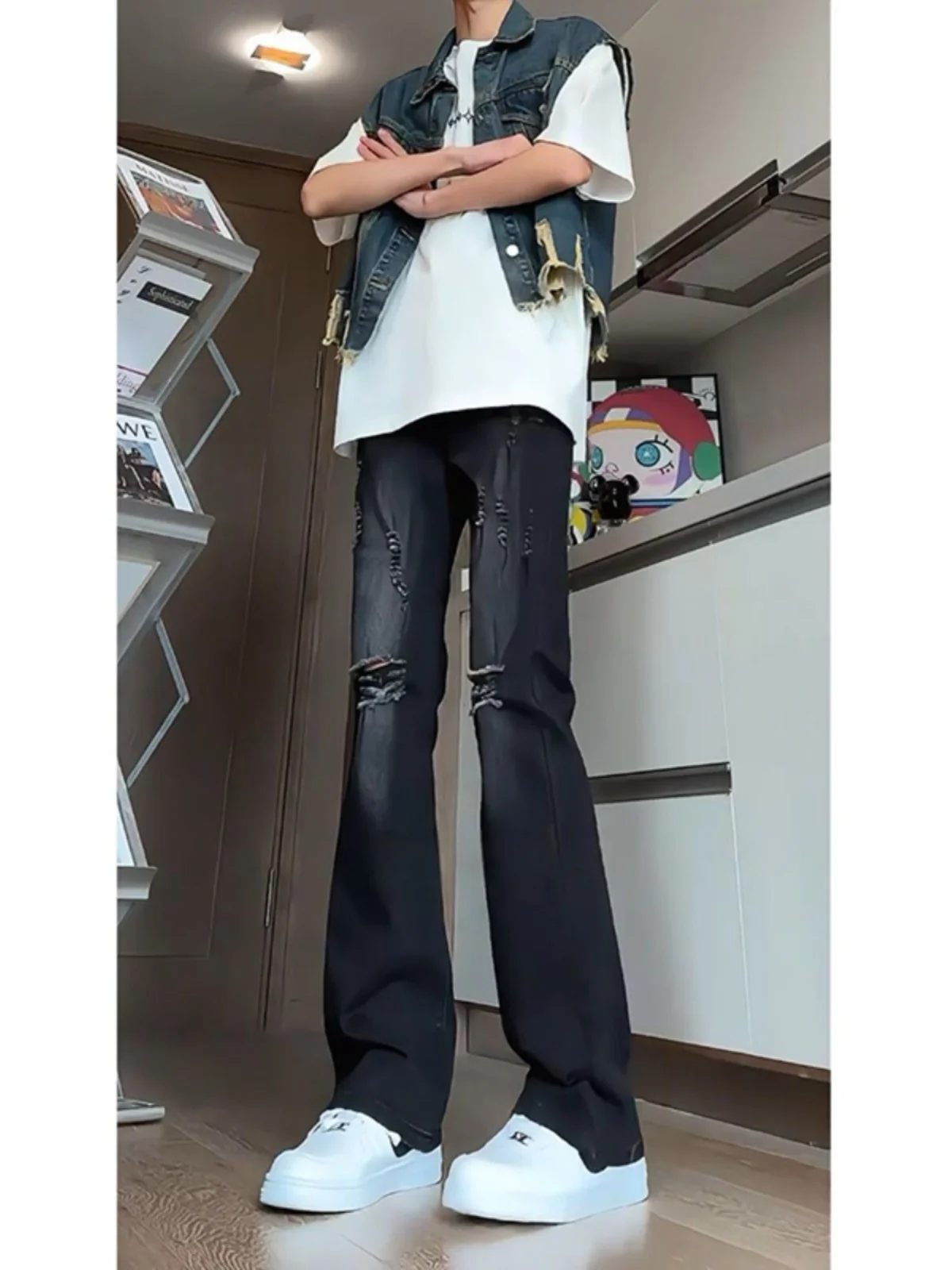 

Мужские джинсы Bla Hole Denim: осенняя коллекция, стильный дизайн, хип-хоп, американский уличный стиль, прямые брюки с микро-клешем