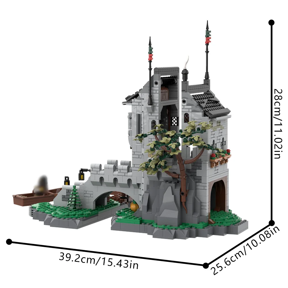 MOC 中世建築ウルフパック時計塔ビルディングブロックモデルウルフパック城レンガ組み立ておもちゃ子供のギフト