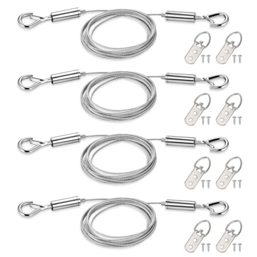 

Picture Hanging Wire Kit - 25kg Load Capacity, 4 Pack Adjustable Stainless Steel Wire Rope with D Ring, for Hanging Mirror, Lig