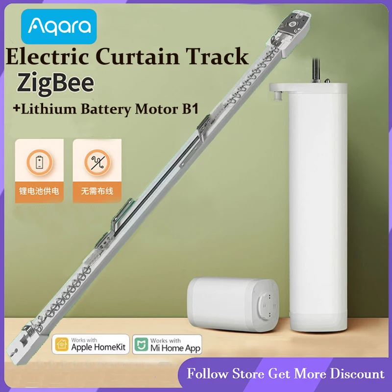 Aqara Electric Curtain Rail with Smart Motorized Battery Motor B1 Zigbee Track Set Automatic Curtain Remote Control System
