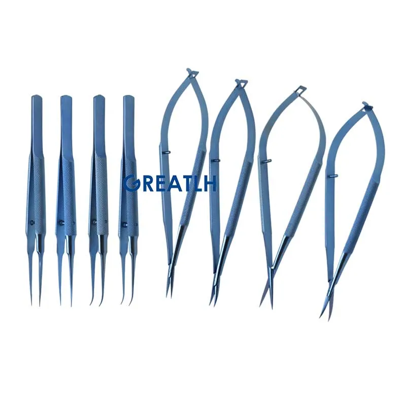 

Titanium Ophthalmic Surgical Instruments Set Needle Holder Scissor Forceps Tweezers Set with Sterilization Box