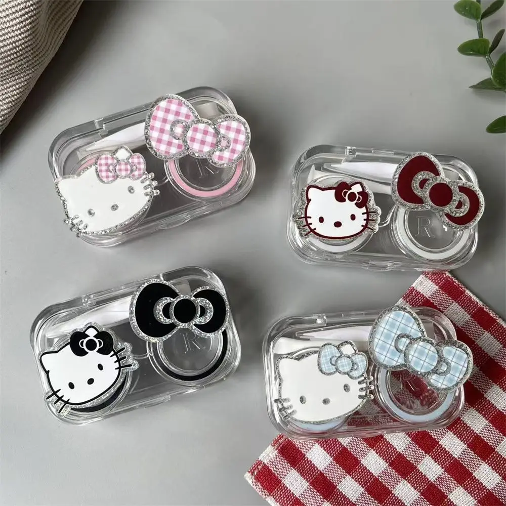 

Коробочка для контактных линз Hello Kitty для девочек, портативный футляр-органайзер с откидной крышкой в стиле аниме Kawaii Kt Cat, кольцевой футляр для хранения линз в форме кошки