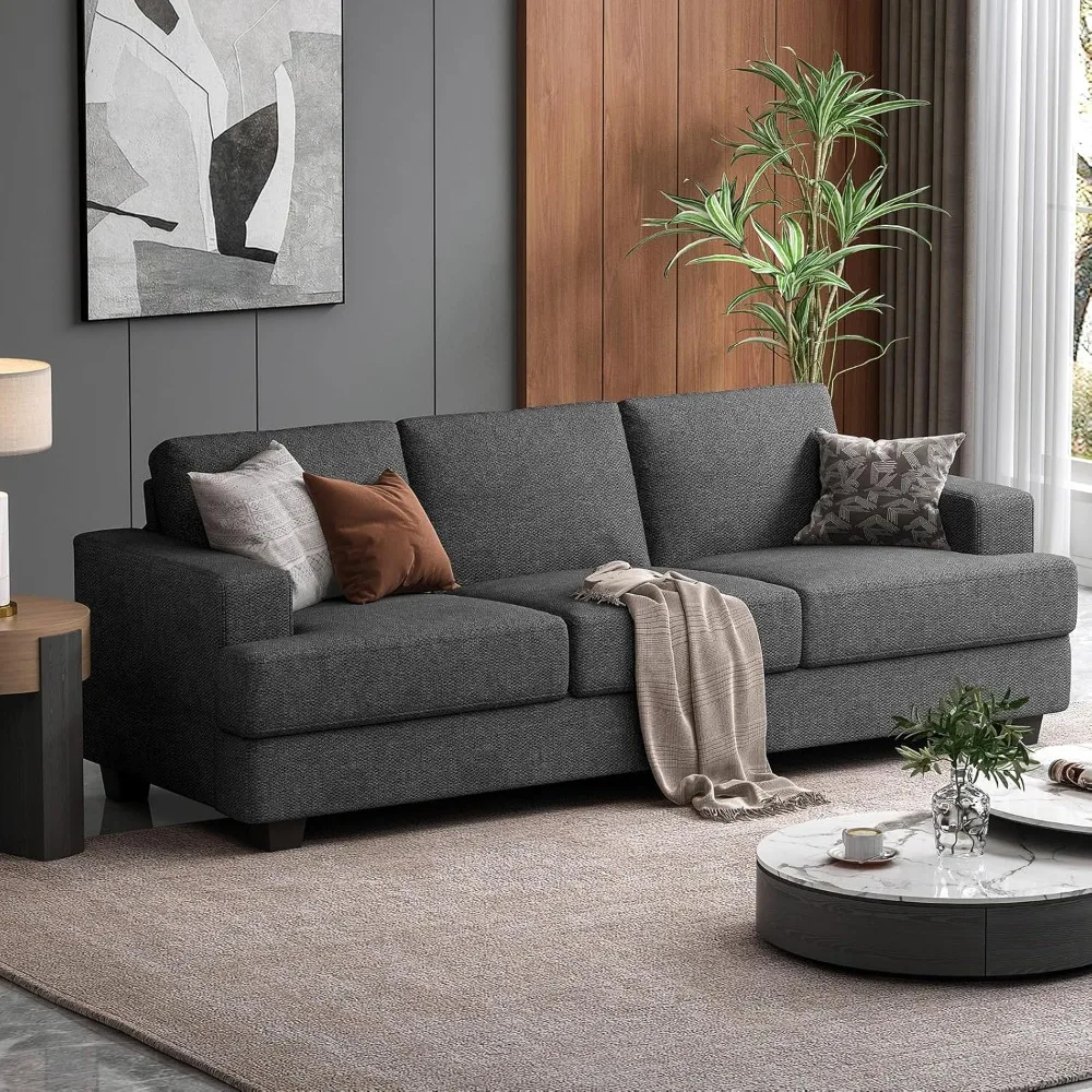 89 Inch Sofa with Extra Deep Seats Oversize,Modern Couch and Sofa, Comfy Armrests and Seats and Backrests,Grey，Living Room Sofas