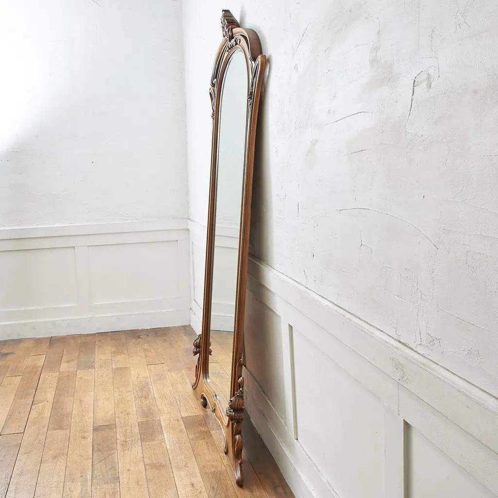 Vintage solid wood carving flower full body mirror vaulted floor mirror home living room bedroom