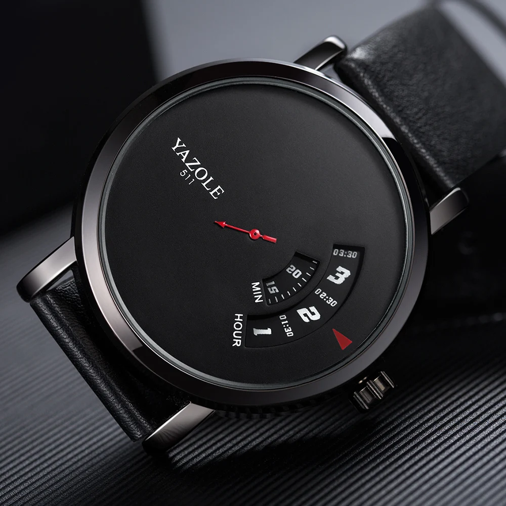 YAZOLE Fashion Men Watch Simple Casual Quartz Wristwatches PU Strap Turntable Design Male Clock Student Watches Waterproof