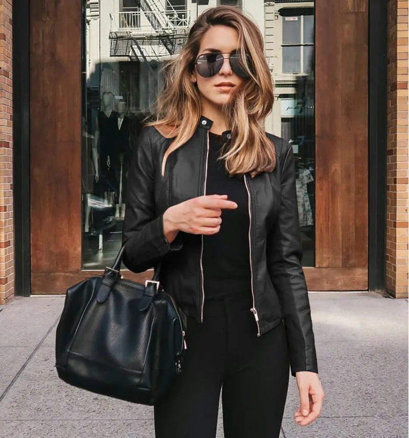 2024 Autumn Winter Women Bike Coat PU Leather Outwear Zipper Outfit Wome Fashion Female Large Size Slim Street Jacket Coat