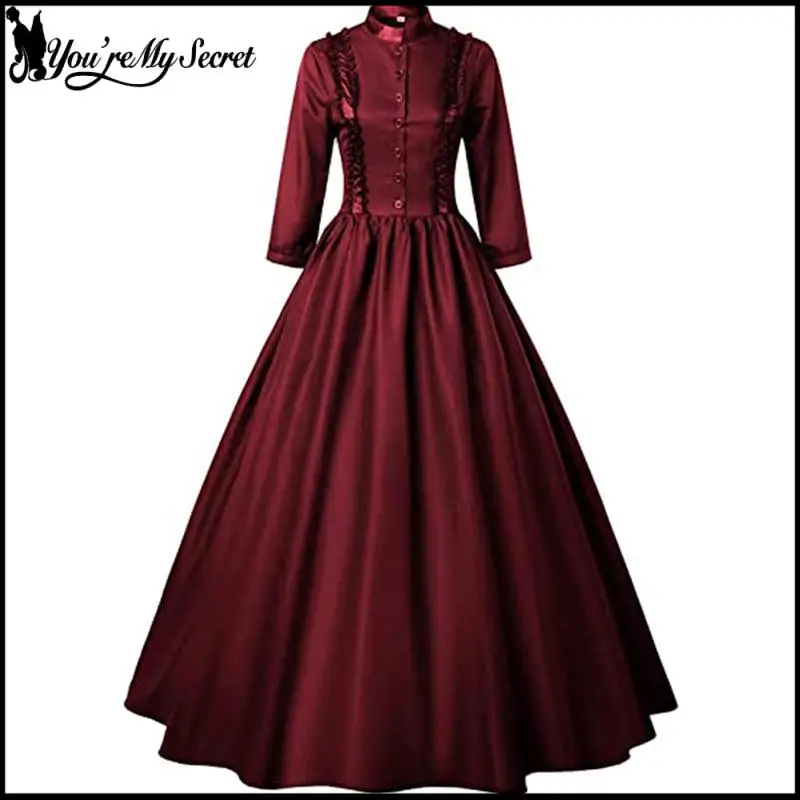 

[You're My Secret] Medieval Red Dress Women Vintage Long Sleeve Swing Gown Lady Victorian Long Robe Spring Autumn Women Clothes
