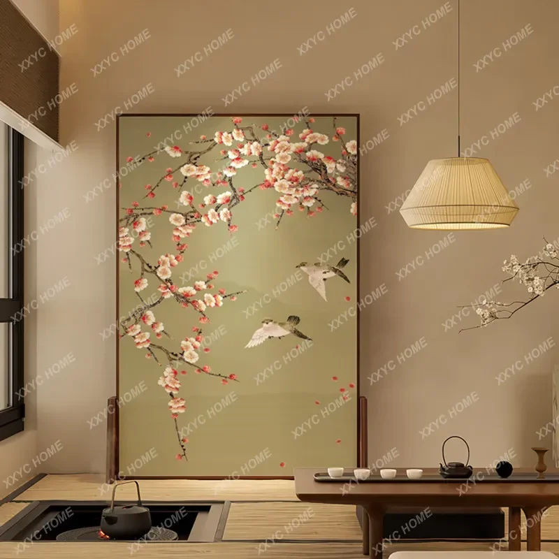 Spring Garden French Vintage Floral and Bird Screen Partition Living Room Decorative Background Wall 120*180